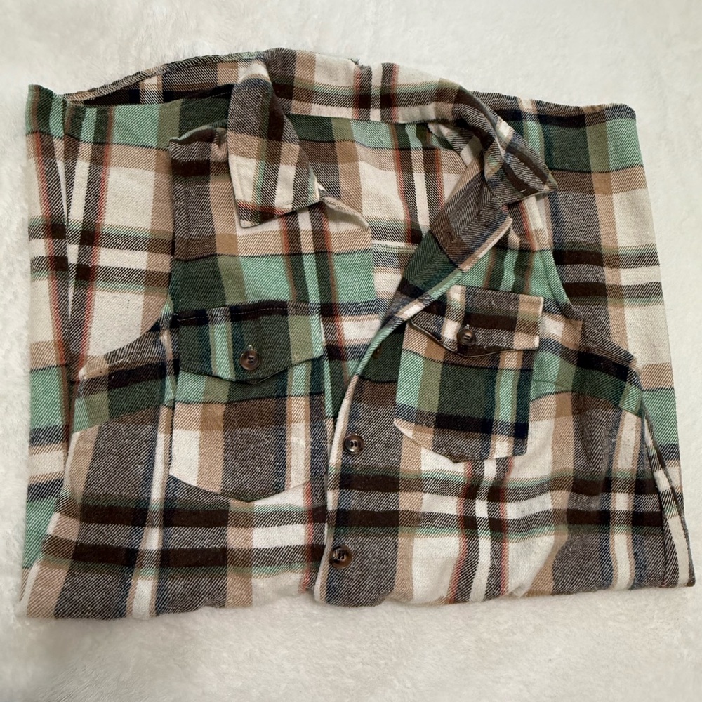 SHEIN Green and Brown Casual Button Down Shirt